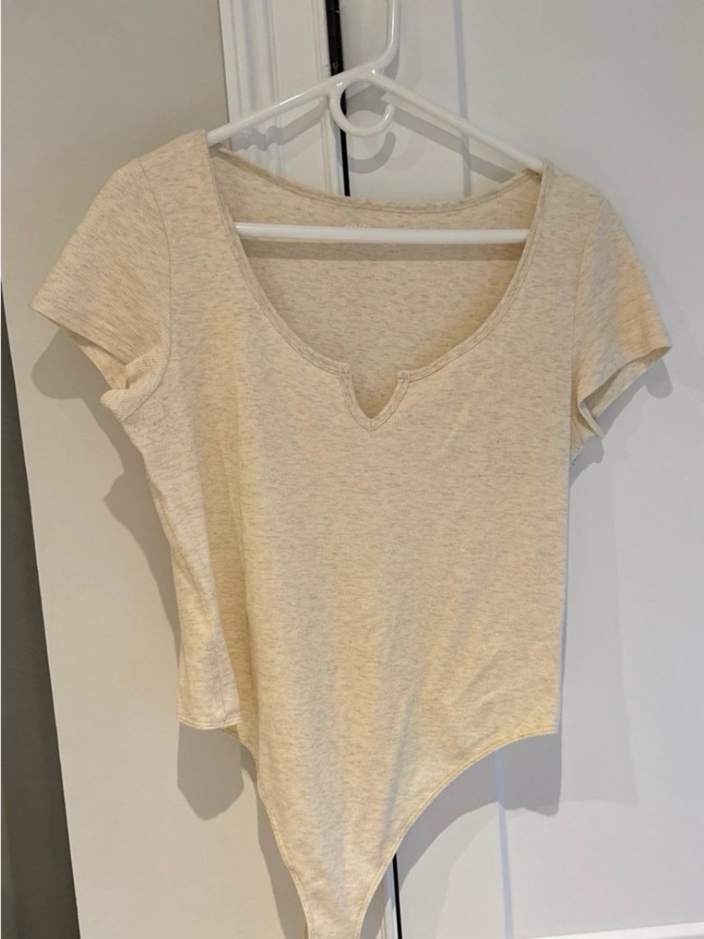 aerie Cream Short Sleeve Scoop-Notch Bodysuit